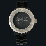 Reloj De Pulsera Monograma único personalizado de nombre blanco y n<br><div class="desc">Diseño de monograma único personalizado en blanco y negro para cualquier persona.</div>