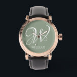 Reloj De Pulsera Monograma verde de sabio personalizado inicial<br><div class="desc">Monograma inicial simple y elegante personalizado en tipografía moderna. Un regalo de personalizado perfecto con un toque personal</div>
