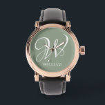 Reloj De Pulsera Monograma verde de sabio personalizado inicial<br><div class="desc">Monograma inicial simple y elegante personalizado en tipografía moderna. Un regalo de personalizado perfecto con un toque personal</div>