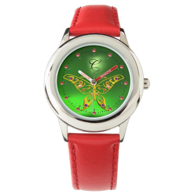 Reloj De Pulsera Monograma verde esmeralda de la MARIPOSA HIPER DE  (Anverso)