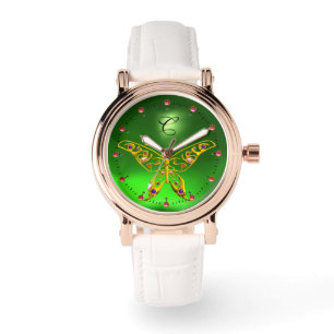 Reloj De Pulsera Monograma verde esmeralda de la MARIPOSA HIPER DE