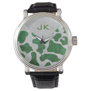 Reloj De Pulsera Monograma verde y blanco de vaca