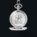 Reloj De Pulsera Monograma y nombre del Groomsman personalizado<br><div class="desc">Elegante Regalos Groomsman Personalizados en Blanco y Negro con un monograma personalizado en estilo de letra de guión elegante en gris con el nombre y título del groomsman en estilo clásico serif sobre fondo de mármol blanco. También perfecto para el mejor hombre, padre de la novia, dama de honor, chica...</div>