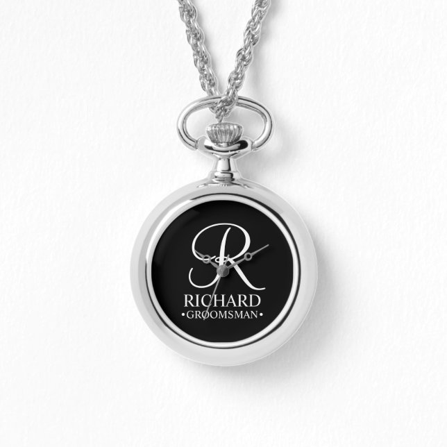 Reloj De Pulsera Monograma y nombre del Groomsman personalizado (Anverso)