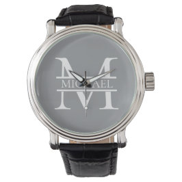 Reloj De Pulsera Monograma y nombre Gris elegante y personalizado