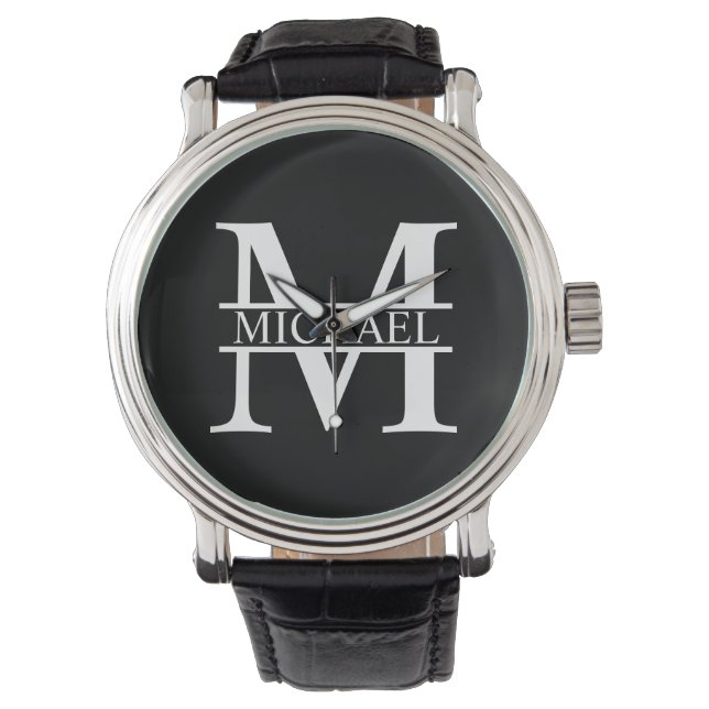 Reloj De Pulsera Monograma y nombre personalizados (Anverso)