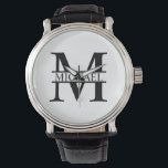 Reloj De Pulsera Monograma y nombre personalizados<br><div class="desc">Monograma y Regalos de nombres personalizados con monograma personalizado y nombre en el estilo clásico del tipo de letra serif. Perfecto como regalos del padre para papá,  regalos para abuelo,  esposo,  novio,  mejor hombre,  padrinos y más.</div>