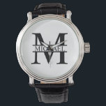 Reloj De Pulsera Monograma y nombre personalizados<br><div class="desc">Monograma y Regalos de nombres personalizados con monograma personalizado y nombre en el estilo clásico del tipo de letra serif. Perfecto como regalos del padre para papá,  regalos para abuelo,  esposo,  novio,  mejor hombre,  padrinos y más.</div>