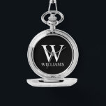 Reloj De Pulsera Monograma y nombre personalizados clásicos<br><div class="desc">El Monograma y Regalo de nombres personalizados incluye un monograma personalizado y un nombre con el estilo de letra serif clásico blanco sobre fondo negro. Perfecto para vacaciones,  reuniones familiares y para cualquier ocasión especial.</div>