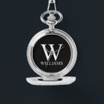 Reloj De Pulsera Monograma y nombre personalizados clásicos<br><div class="desc">El Monograma y Regalo de nombres personalizados incluye un monograma personalizado y un nombre con el estilo de letra serif clásico blanco sobre fondo negro. Perfecto para vacaciones,  reuniones familiares y para cualquier ocasión especial.</div>