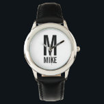 Reloj De Pulsera Monograma y nombre personalizados modernos<br><div class="desc">Diseño de Monograma moderno con monograma personalizado y nombre en negrita moderno estilo de letra sans serif. Regalo perfecto para papá,  marido,  novio,  niños y más</div>