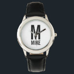 Reloj De Pulsera Monograma y nombre personalizados modernos<br><div class="desc">Diseño de Monograma moderno con monograma personalizado y nombre en negrita moderno estilo de letra sans serif. Regalo perfecto para papá,  marido,  novio,  niños y más</div>