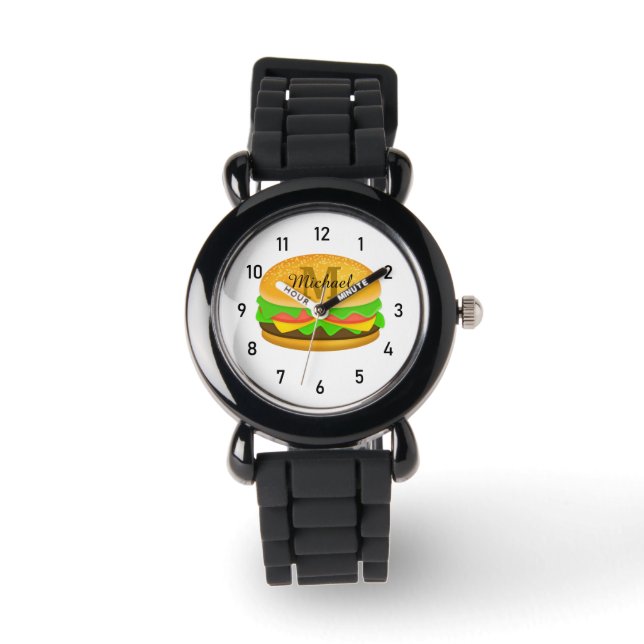 Reloj De Pulsera Monograma y números de Guay y deliciosa hamburgues (Anverso)
