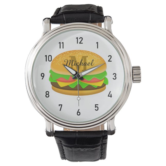 Reloj De Pulsera Monograma y números de Guay y deliciosa hamburgues (Anverso)