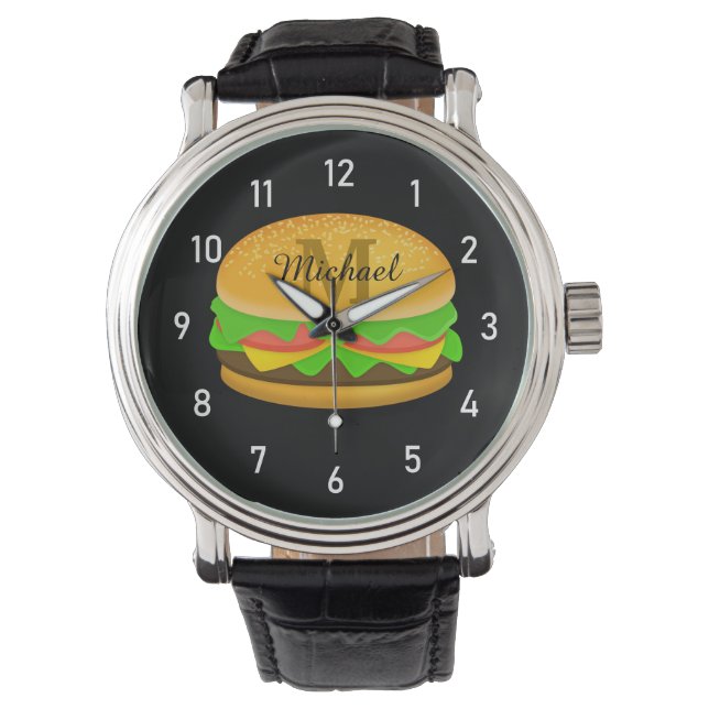 Reloj De Pulsera Monograma y números de Guay y deliciosa hamburgues (Anverso)