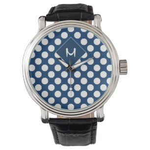 Reloj De Pulsera Monogramado blanco de la Marina Azul moderna