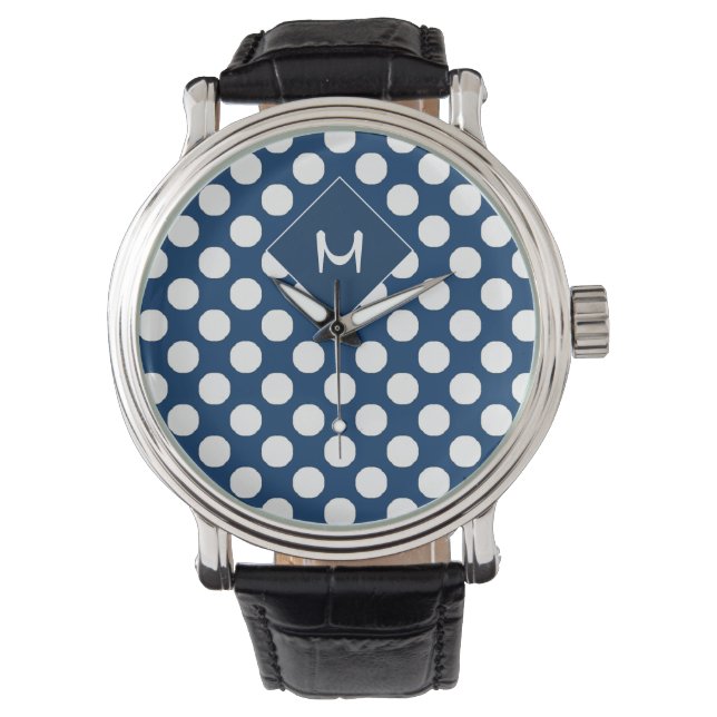 Reloj De Pulsera Monogramado blanco de la Marina Azul moderna (Anverso)