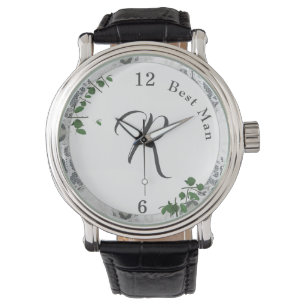 Reloj De Pulsera Monogramado de encaje blanco y hojas de Rosa