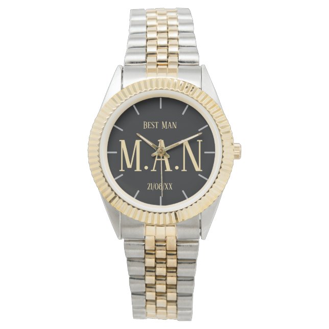 Reloj De Pulsera Monogramado de Groomsman Mejor Hombre Padre Novia  (Anverso)