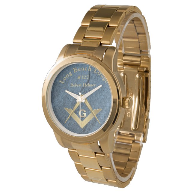Reloj De Pulsera Monogramado Masonic de Blue Stone (Angular)