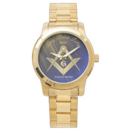 Reloj De Pulsera Monogramado Masónico Azul y Oro