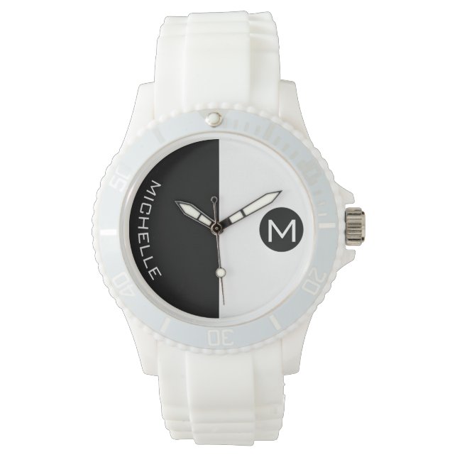 Reloj De Pulsera Monogramado mínimo de semitono BW (Anverso)