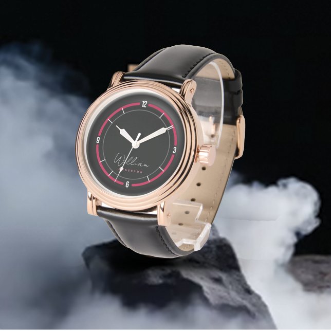 Reloj De Pulsera Monogramado negro rosado moderno (Subido por el creador)
