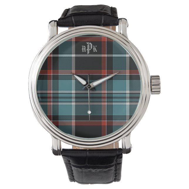 Reloj De Pulsera Monogramado Verde azulado, negro y rojo (Anverso)