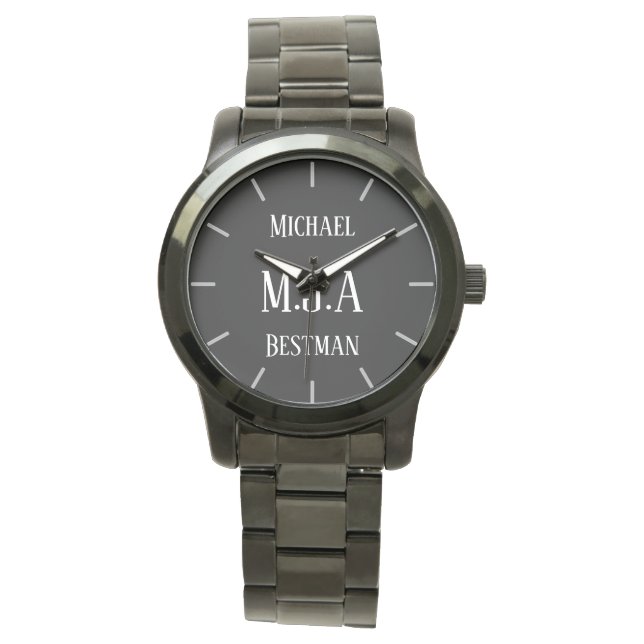 Reloj De Pulsera Monogrammed Groomsman Bestman Padre Groom Bride (Anverso)