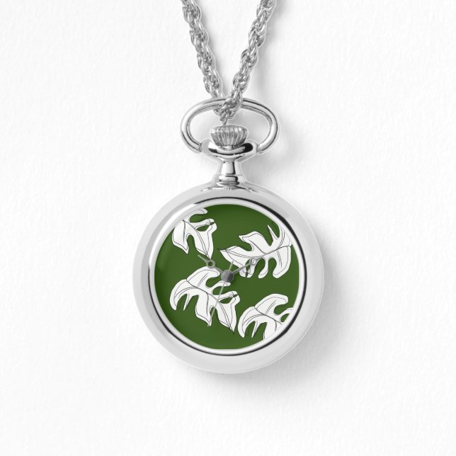 Reloj De Pulsera Monstera Boda Botánico Blanco Negro (Anverso)