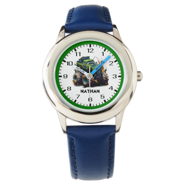 Reloj De Pulsera Monstruo Verde Camión Niños (Anverso)
