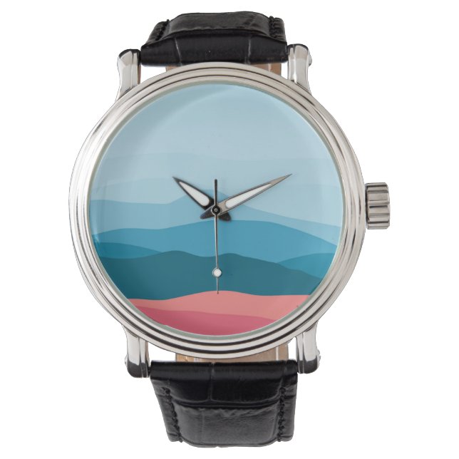 Reloj De Pulsera Montañas modernas abstractas pastel azul rosa (Anverso)
