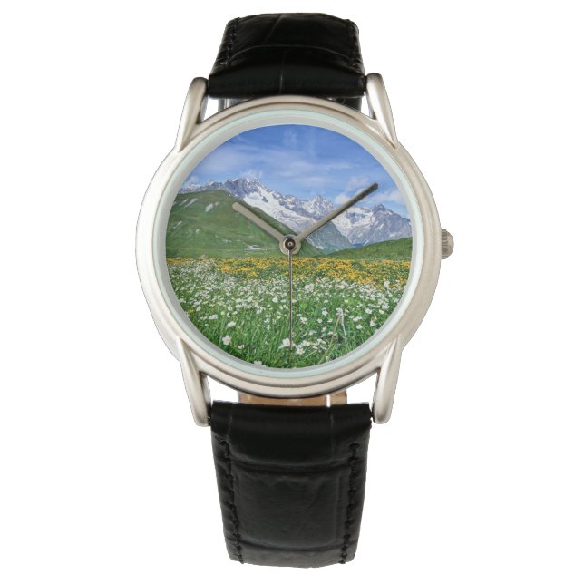 Reloj De Pulsera Montañas | Primavera del Valle de los Alpes suizos (Anverso)