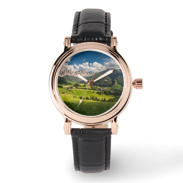 Reloj De Pulsera Montañas | Valle de Funes, Dolomitas, Italia (Anverso)