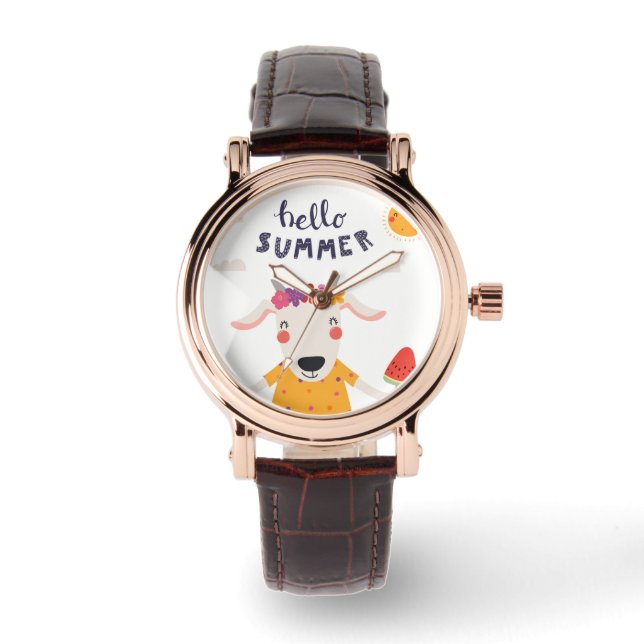 Reloj De Pulsera Montre Femme Hello Summer Carré Cuir Marron (Anverso)