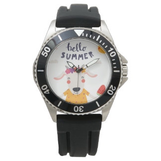Reloj De Pulsera Montre Hello summer acier inoxydabl caoutchou noir