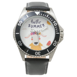 Reloj De Pulsera Montre Hello summer acier inoxydable cuir noir