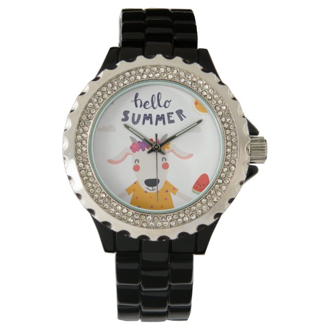 Reloj De Pulsera Montre Hello summer Strass alliage émail noir (Anverso)