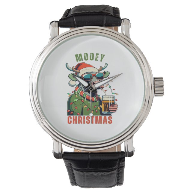 Reloj De Pulsera Mooey Navidades Highland Cow Light Santa Hat T-Shi (Anverso)