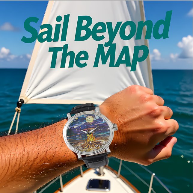 Reloj De Pulsera Moonlit Campfire Serenity Stained Glass Wall (Subido por el creador)