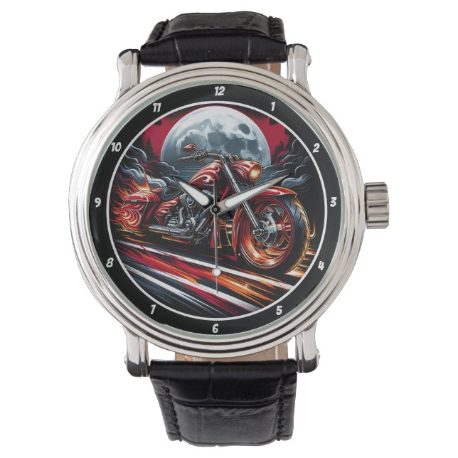 Reloj De Pulsera Moonlit Ride, Fiery Motorcycle Watch (Anverso)