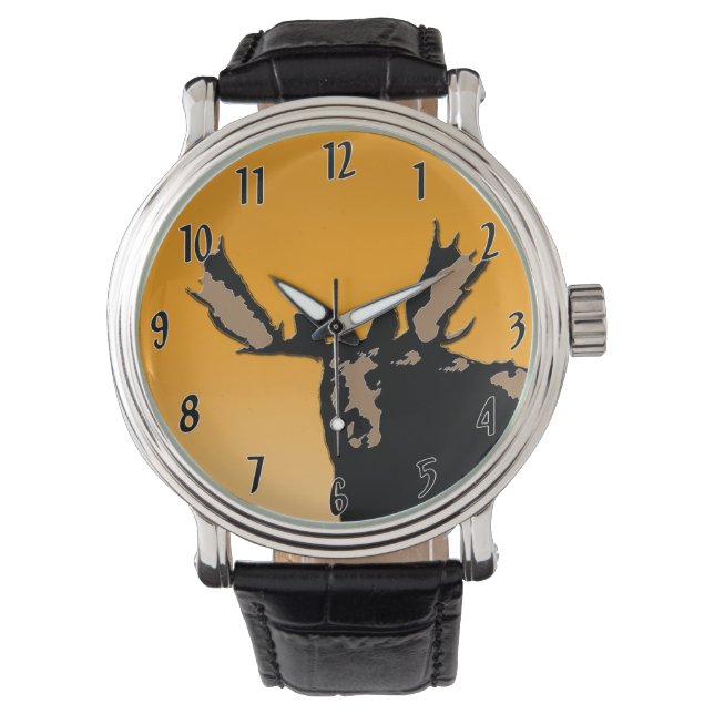 Reloj De Pulsera Moose al atardecer - Original Wildlife Art (Anverso)