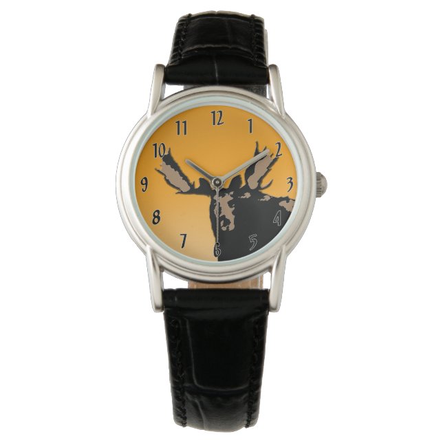 Reloj De Pulsera Moose al atardecer - Original Wildlife Art (Anverso)