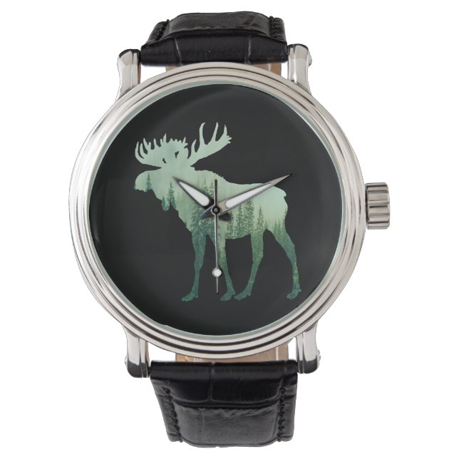 Reloj De Pulsera Moose Deer And Forest Nature (Anverso)