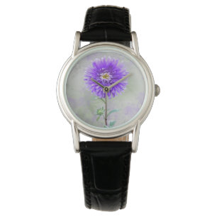 Reloj De Pulsera Morada dahlia acuarela