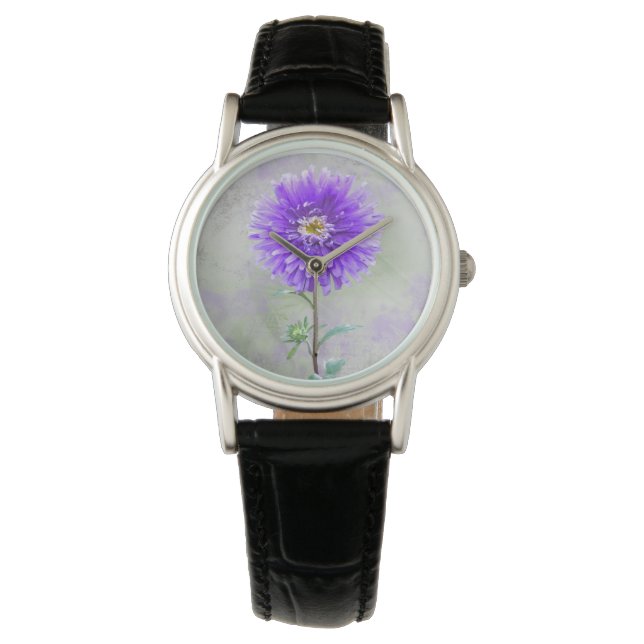 Reloj De Pulsera Morada dahlia acuarela (Anverso)