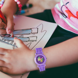 Reloj De Pulsera Morado De Mariposa Para Niños