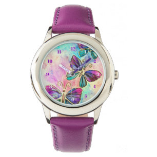 Reloj De Pulsera Morado Pink Flying Butterflies Watch