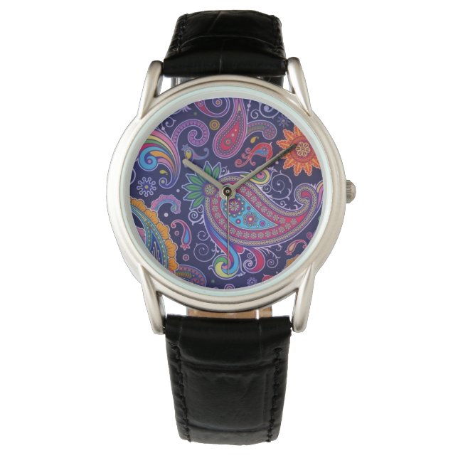Reloj De Pulsera Morado rosa paisley (Anverso)