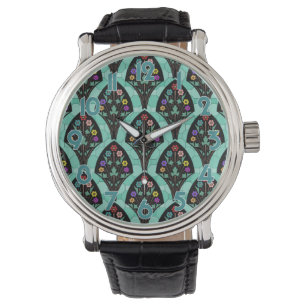 Reloj De Pulsera Mosaico de la fan de la flor del art déco del